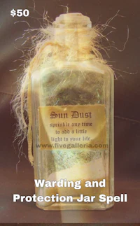 a bottle with the words,'warning and protection jar spell'